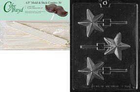 Cybrtrayd 45St50-M157 Star Lolly Miscellaneous Chocolate Candy Mold with 50-Pack 4.5-Inch Lollipop Sticks