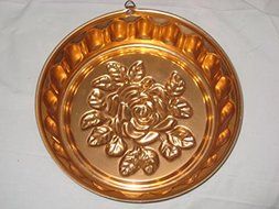 Vintage Coppertone Aluminum ROSE FLOWER Round 10 x 2 3/4 Inch Jell-O Mold / Cake Baking Pan w/ Wall Hanging Loop N2