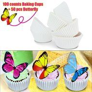 ForPeak Standard Size White Cupcake Paper Baking Cup Pack Cup Liners Cupcake Wrappers 100 Pcs and Butterfly Cupcake... N3