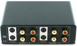 Shinybow 1x4 (1:4) 4-Way S-Video + Stereo Analog R/L Audio Splitter Distribution Amplifier SB-3716 by Shinybow N3