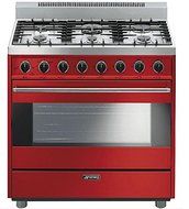 Smeg C36GGRU 36" Free Standing Gas Range with 6 Gas Burners and 3 Cooking Modes, Red