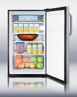 Summit CM421BLSSTB: 20" wide counter height refrigerator-freezer with a lock, stainless steel door, towel N2
