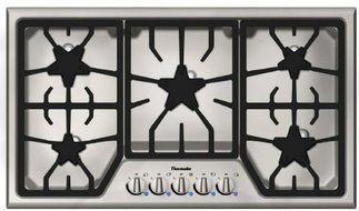 Thermador : SGS365FS 36 Gas Cooktop with 5 Star Burners - Stainless Steel w/ Blue Indicator Lights