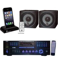 Pyle Receiver, Dock and Speaker Package - PD1000A 1000 Watt AM-FM Receiver w/ Built-in DVD/MP3/USB - PCB3BK 3'...