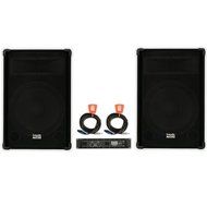 Acoustic Audio DR15 Pro 15" Speaker Pair, Amp and Cables PA DJ Karaoke Band 1400 Watts 2 Way New DR15-PK3 N5
