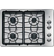 30" Wide 4 Sealed Burner Gas Cooktop Matte Grates Dishwasher-Safe Grates and Knobs Continuous Grates: Stainless