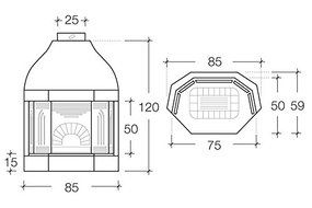Masonry Wood Burning Cast Iron Fireplace "Ghisafort Octagon" N2