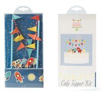 Blue Cartoon Cake Bunting Banner Flag Toppers Picks Wrap Decorating Kits Spaceship Party Supplies Favors Baby...
