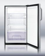 Summit CM421BLSSTB: 20" wide counter height refrigerator-freezer with a lock, stainless steel door, towel N4