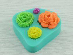 Pard 4 Size Roses Flower Silicone Cake Mold Chocolate Sugarcraft Decorating Fondant Fimo Tool, Blue N2