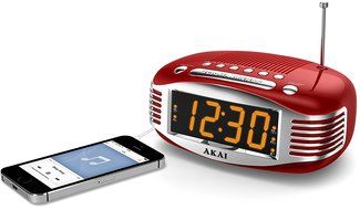 Akai Retro Style Radio Alarm Clock, Red (CE1500R) N2