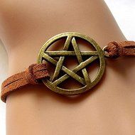 New Fashion Inspired Bracelet Retro Bronze Pentagram Pendant Brown Rope Bracelet