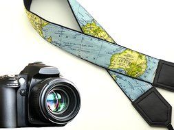InTePro padded world map camera strap. Black DSLR / SLR Camera Strap. code 00018 N3