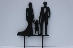 Meijiafei Bride and Groom Hold Little Girl Together Family Anniversary Cake Topper