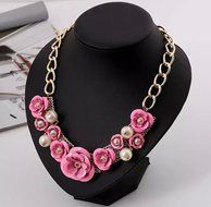 Mashahan Fashion Womens Pearls Colorful Flower Necklace for Evening N8