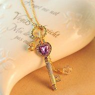 Charm Women Gold Silver Love Heart Key Pendant Long Chain Necklace Jewelry Hot