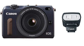Canon EOS M2 Mirrorless Digital Camera with EF-M 22mm f/2 STM Lens + 90 EX Speedflash Kit (Blue)