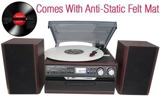 7-in-1 Boytone BT-24DJM Turntable with Bluetooth Connection, 3 Speed 33, 45, 78 Rpm, CD, Cassette Player AM, FM... N2