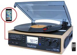 Boytone BT-19DJW-C 3-speed Turntable, 2 Built in Speakers Large Digital Display AM/FM, Cassette, USB/SD/AUX/MP3...