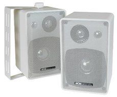 3 Way White 4 Inch Indoor Outdoor Speaker Pair