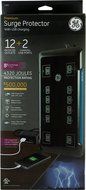 GE 11824 Surge, 12 Outlets, 4320J, 8' Cord, Desktop USB, 2 Ports, 2.1A, Safety Covers, Black N2