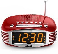 Akai Retro Style Radio Alarm Clock, Red (CE1500R) N3