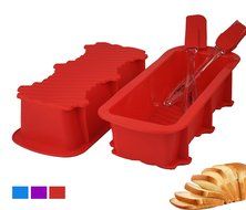Walfos Nonstick Silicone Bread and Loaf Pan Set of 2, No odor, Easy baking mold for Homemade Cakes, Breads, Meatloaf... N17