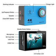 Action Camera, D158 4K Sport Camera Full HD 1080P 2.0 Inch Display Wide Angle Wifi Mini Camera N7