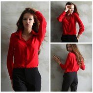 Oligex(TM) Loose Solid Color Long Sleeve Chiffon Women Blouse White Black Blue Women Chiffon Blouse V-neck Spring... N4