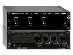 RDL RU TPS4A Active Distributor Twisted Pair Format A, Three Audio Inputs to Four Outputs - Power Supply Included