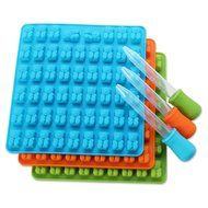 3 Pack Silicone Gummy Bear Molds 53 Cavities, 3 Bonus Droppers Perfect for Mints Chocolates Fudge Ice Cubes, BPA... N4