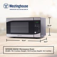 Westinghouse WM009 900 Watt Counter Top Microwave Oven, 0.9 Cubic Feet, Stainless Steel Front with Black Cabinet N8