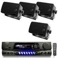 Pyle Stereo Receiver with Waterproof Speaker Package - 200 Watts Digital AM/FM Stereo Receiver Amplifier - 4 X...