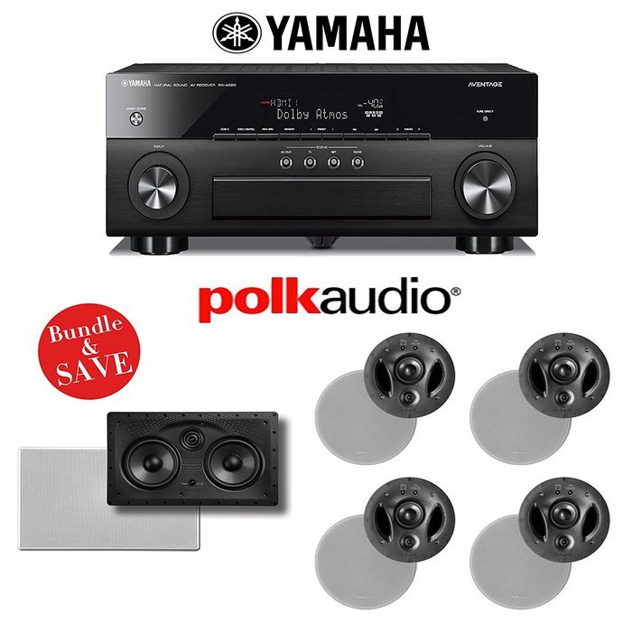 Yamaha AVENTAGE RX-A860BL 7.2 Channel Network AV Receiver + Polk Audio 5.0 Vanishing Series Home Theater In-Wall...