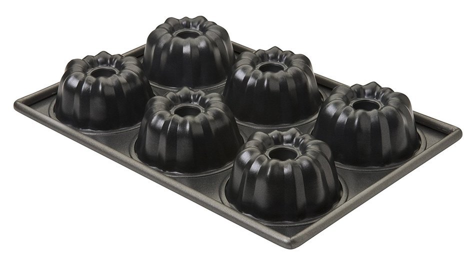Focus Foodservice Commercial Bakeware 6 Count 3-7/8-Inch Non-Stick Fluted Mini Tube Cake Pan N2