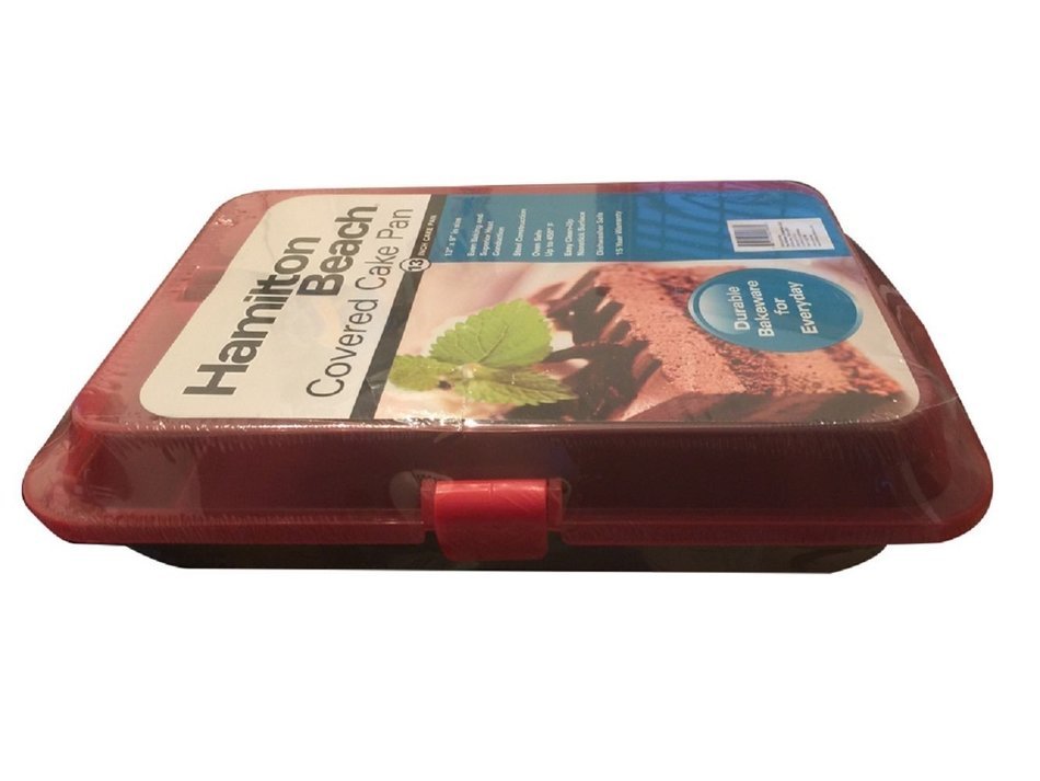 Hamilton Beach Covered Cake Pan with Red Lid