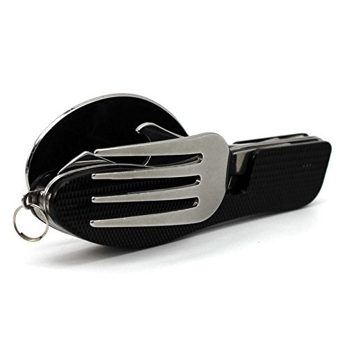 Multi-function Outdoor Camping Picnic Tableware Stainless Steel Cutlery 4 in 1 Folding Spoon Fork Knife&Bottle... N2