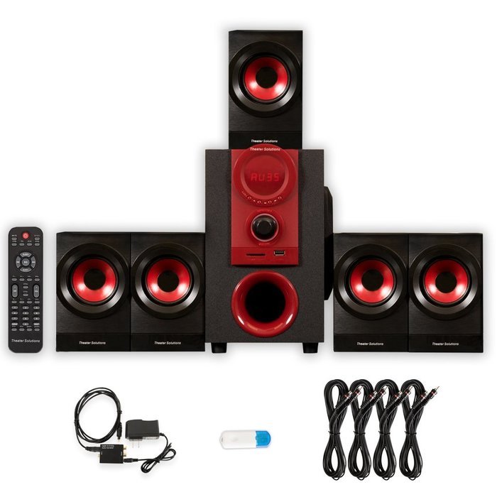 Theater Solutions TS521 Home 5.1 Speaker System with USB Bluetooth Optical Input and 4 Ext. Cables
