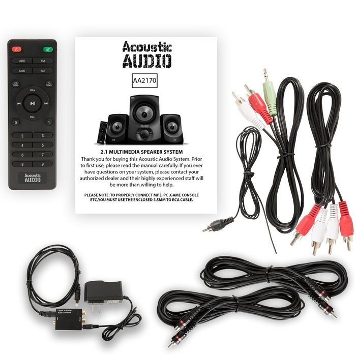 Acoustic Audio AA2170 Home 2.1 Speaker System with Optical Input FM Tuner USB and 2 Extension Cables N2