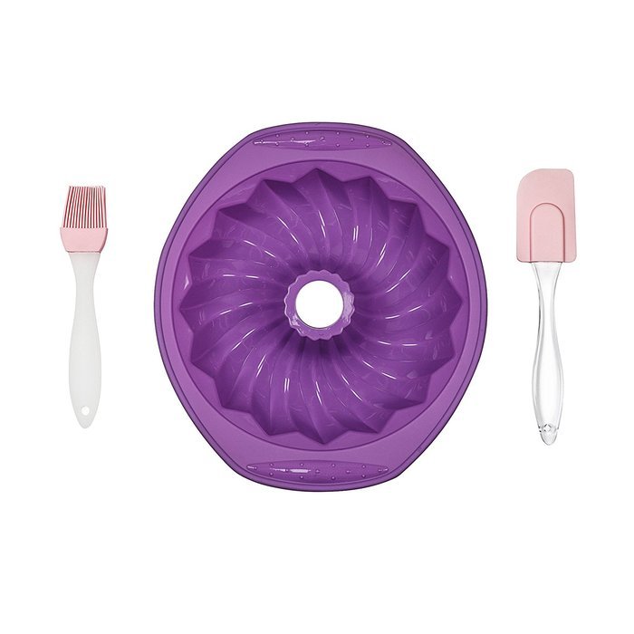 Premium Silicone Bundt Pan w/ Brush and Spatula Random Color N3