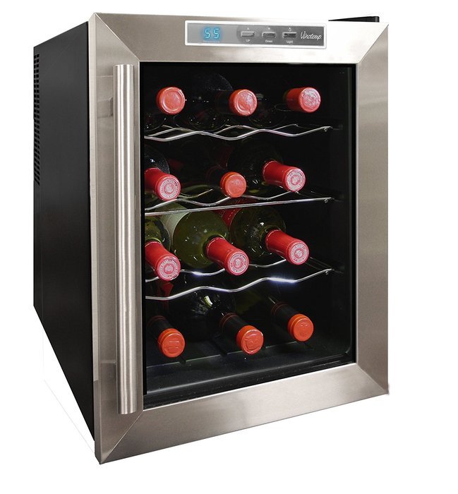 Vinotemp VT-18TEDS Thermo-Electric Digital 18-Bottle Wine Chiller, Black and Stainless N4