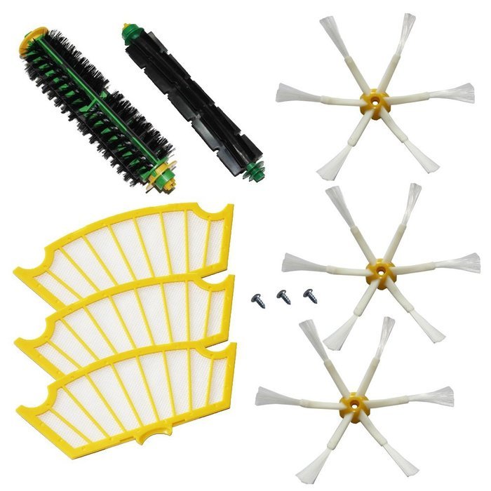 SHP-ZONE Bristle Brush & Flexible Beater Brush & Side Brush 6-Armed and Screws & Filters Pack Kit for iRobot Roomba...