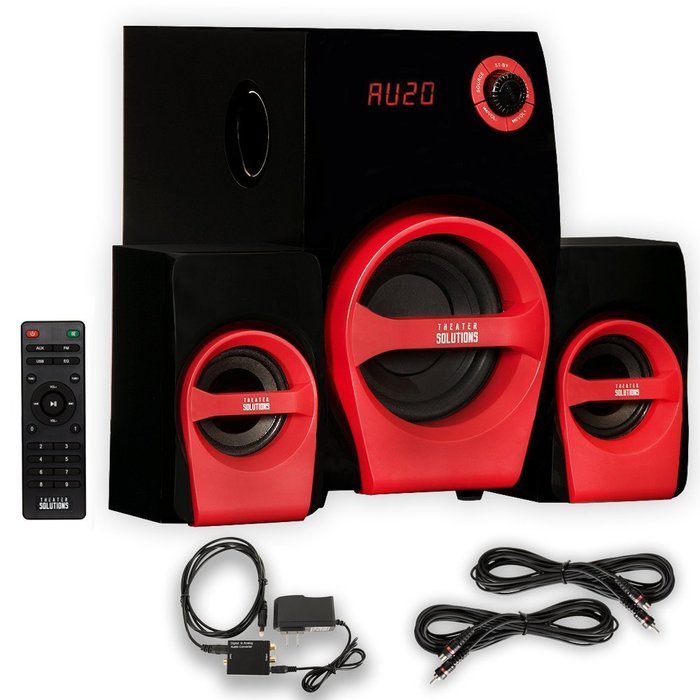 Theater Solutions TS215 Home 2.1 Speaker System Optical Input FM Tuner USB Multimedia and 2 Ext. Cables N2
