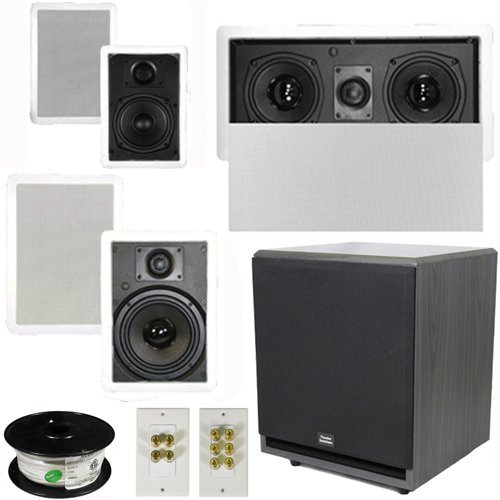 Theater Solutions 5.1 Home Theater 4 Speaker Set with Center, 12" Powered Sub and More TS5W6WL51SET7
