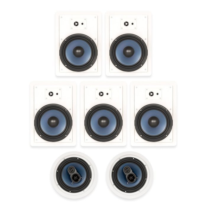Blue Octave RH-837 In Wall and In Ceiling 8" Speakers Home Theater Surround Sound 7 Speaker Set