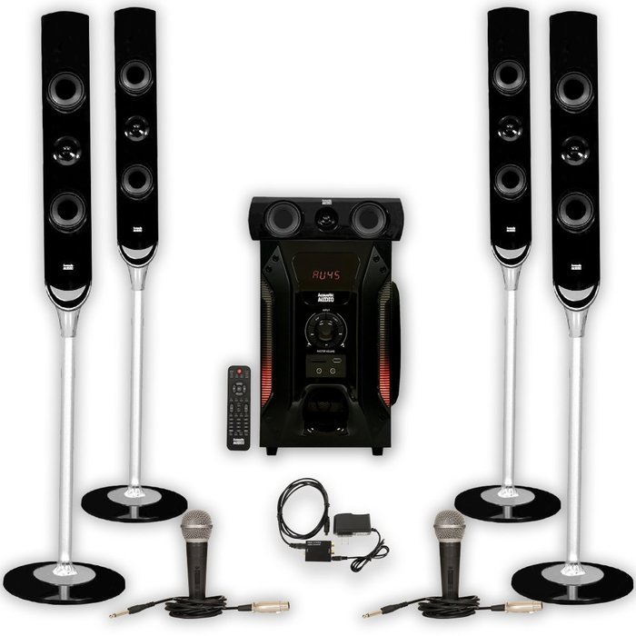 Acoustic Audio AAT1000 Tower 5.1 Speaker System with Optical Input and 2 Microphones