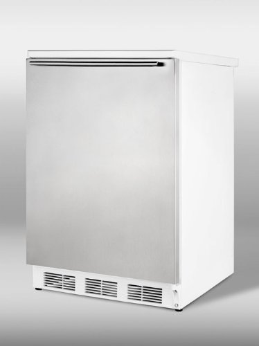 Summit Refrigeration FF67SSHH Undercounter Refrigerator w/ Door Storage & Auto Defrost, White/Stainless, 5.5-cu...