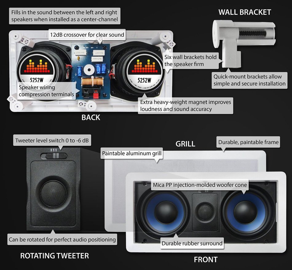 82W Silver Ticket In-Wall In-Ceiling Speaker with Pivoting Tweeter (8 Inch in-wall) N34