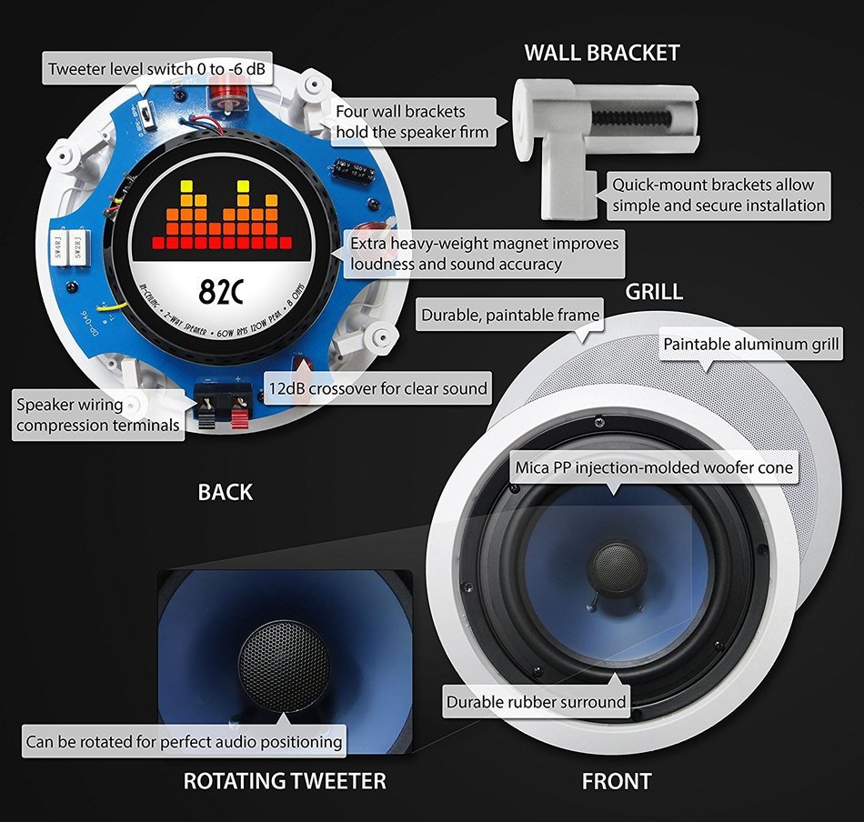 82W Silver Ticket In-Wall In-Ceiling Speaker with Pivoting Tweeter (8 Inch in-wall) N36
