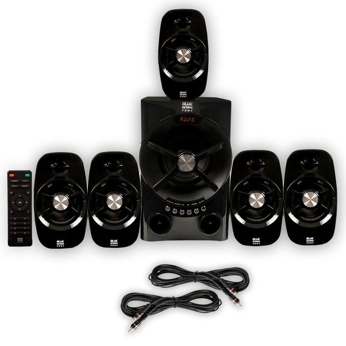 Blue Octave B54 Home Theater 5.1 Bluetooth Speaker System with FM Tuner USB and 2 Extension Cables